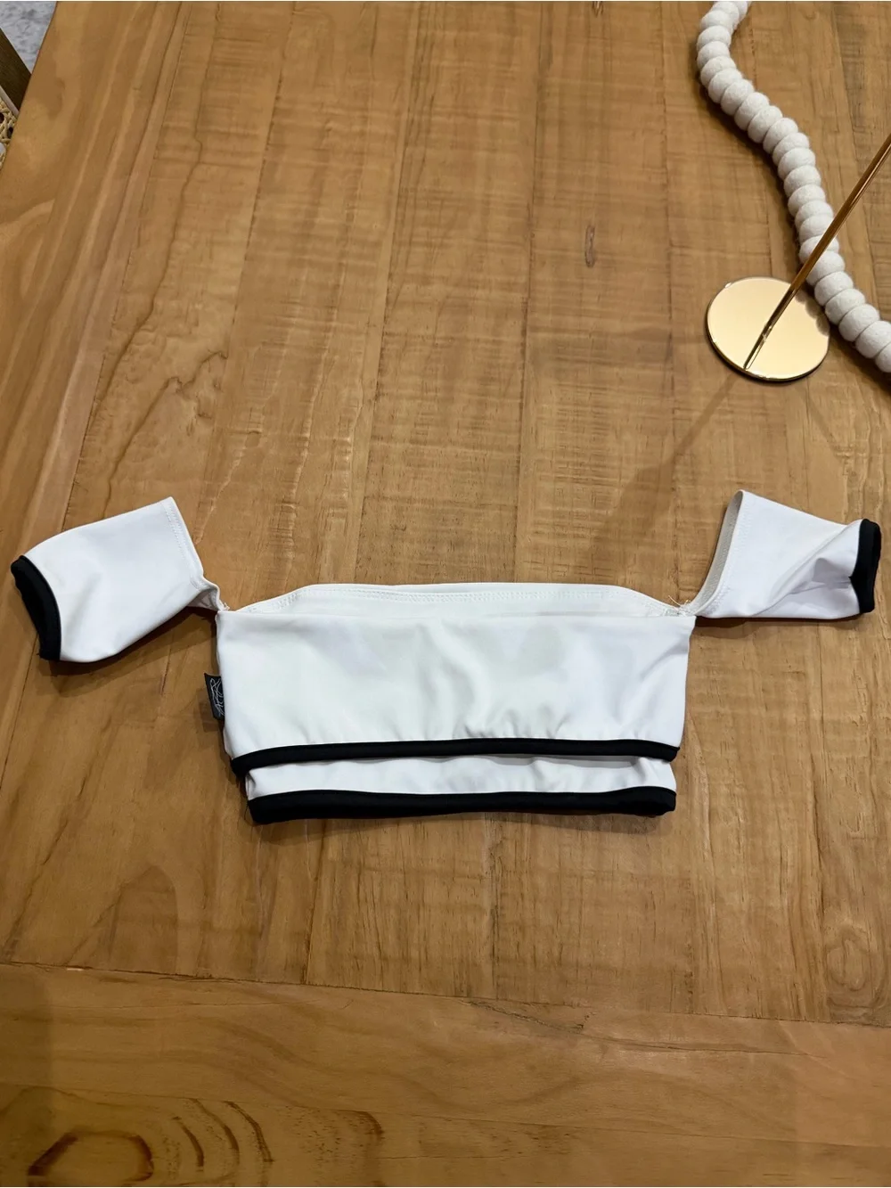 Tiger Friday 🐅 Girls White Off-Shoulder Dance Crop Top with Black Trim